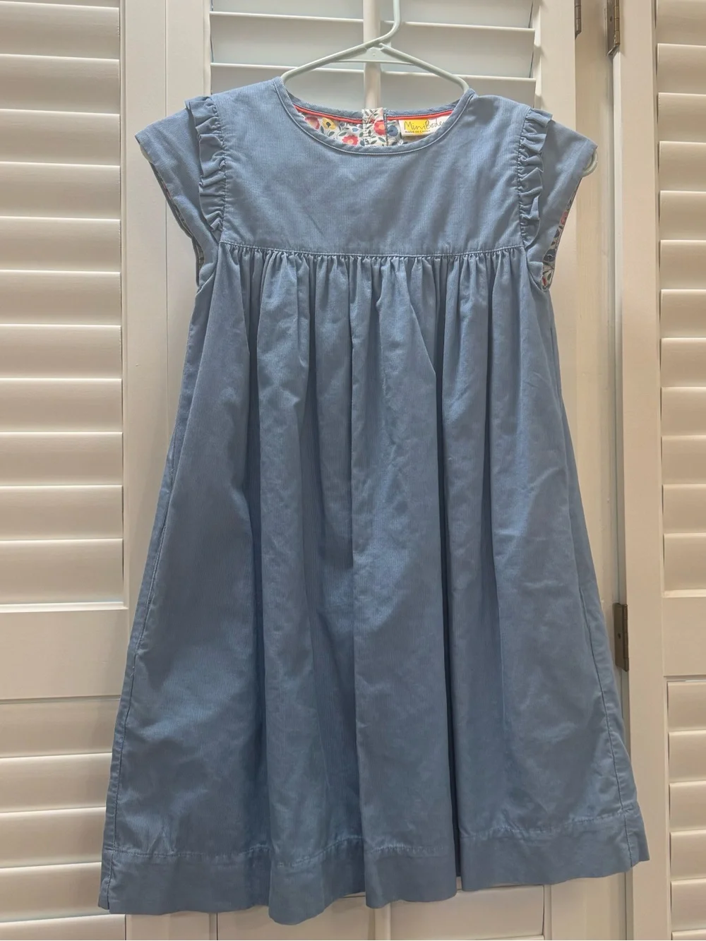 Mini Boden Light Blue corduroy Ruffle Sleeve Dress